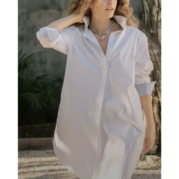 Mersea Essential Shirt Dress Womens Large XL Button Up Long Sleeve Belted Pocket - Picture 1 of 13